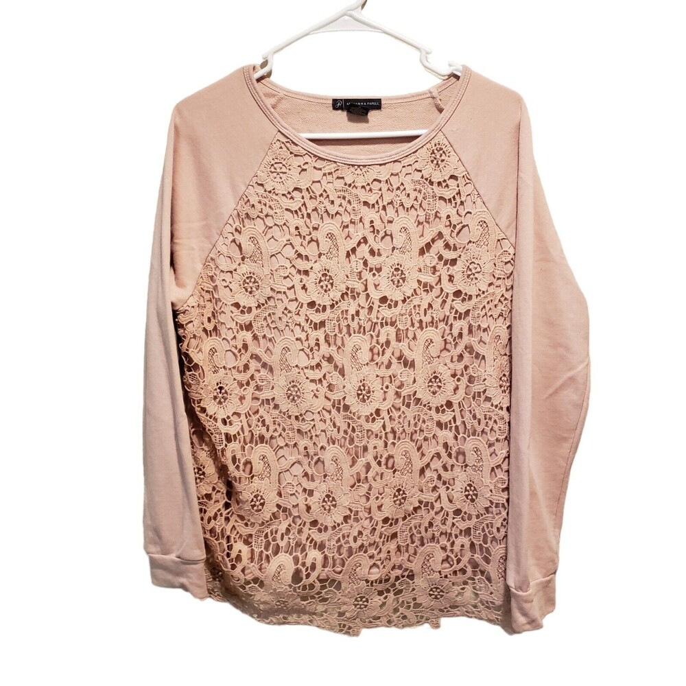 Adrinna Papell Sweatshirt Women Mauve Pink Crochet Front Large Casual Party